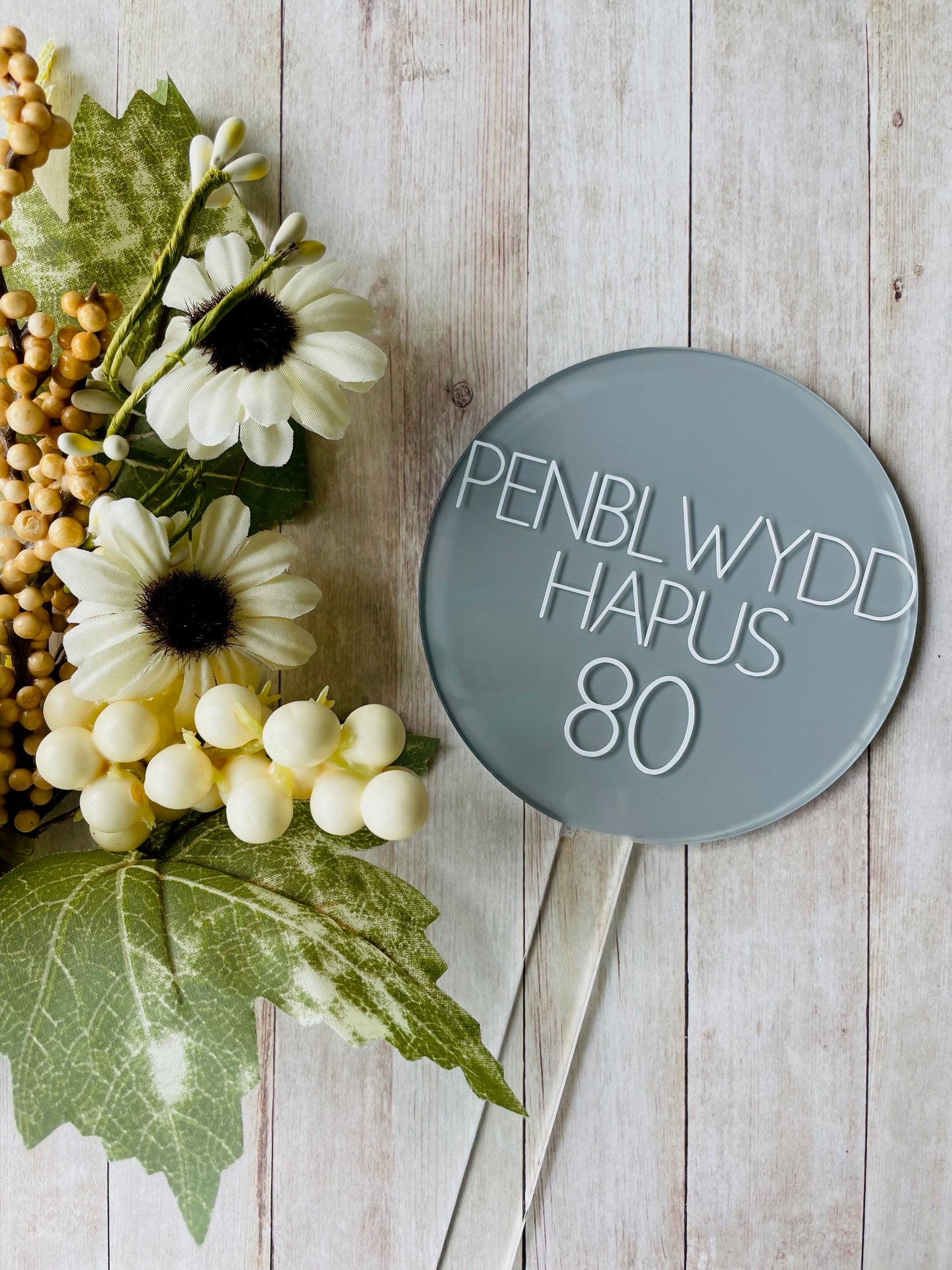 Welsh Penblwydd Hapus Cake Topper - Grey