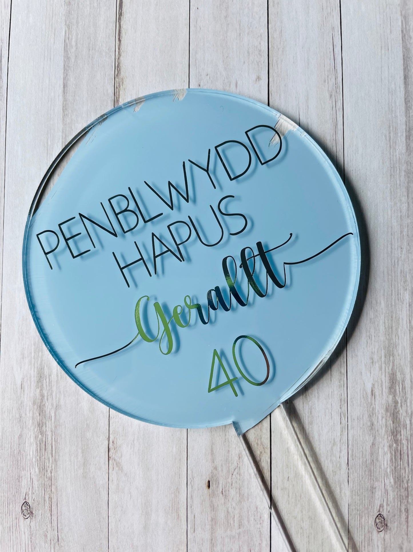 Penblwydd Hapus Cake Topper - Pale Blue