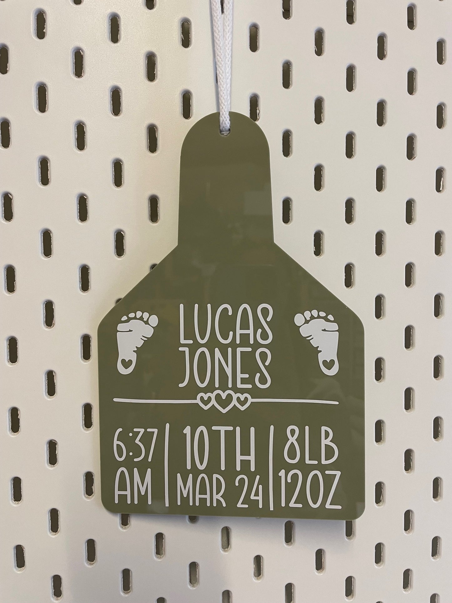 Boho Baby Birth Stats Acrylic Cow Tag