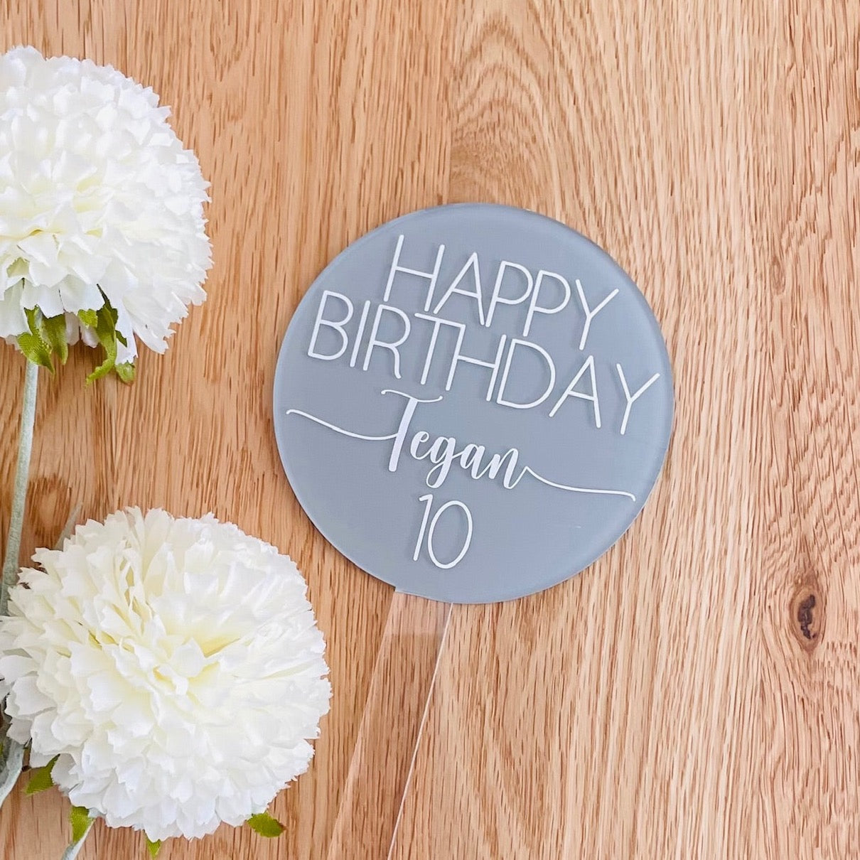 Happy Birthday Cake Topper - Steel Grey