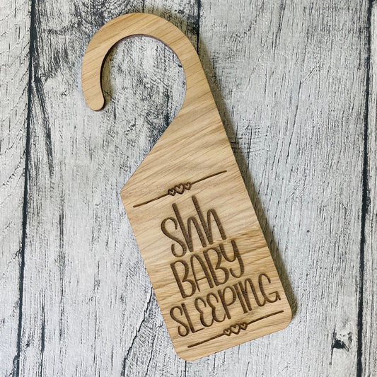 Engraved Baby Sleeping Hanging Door Sign