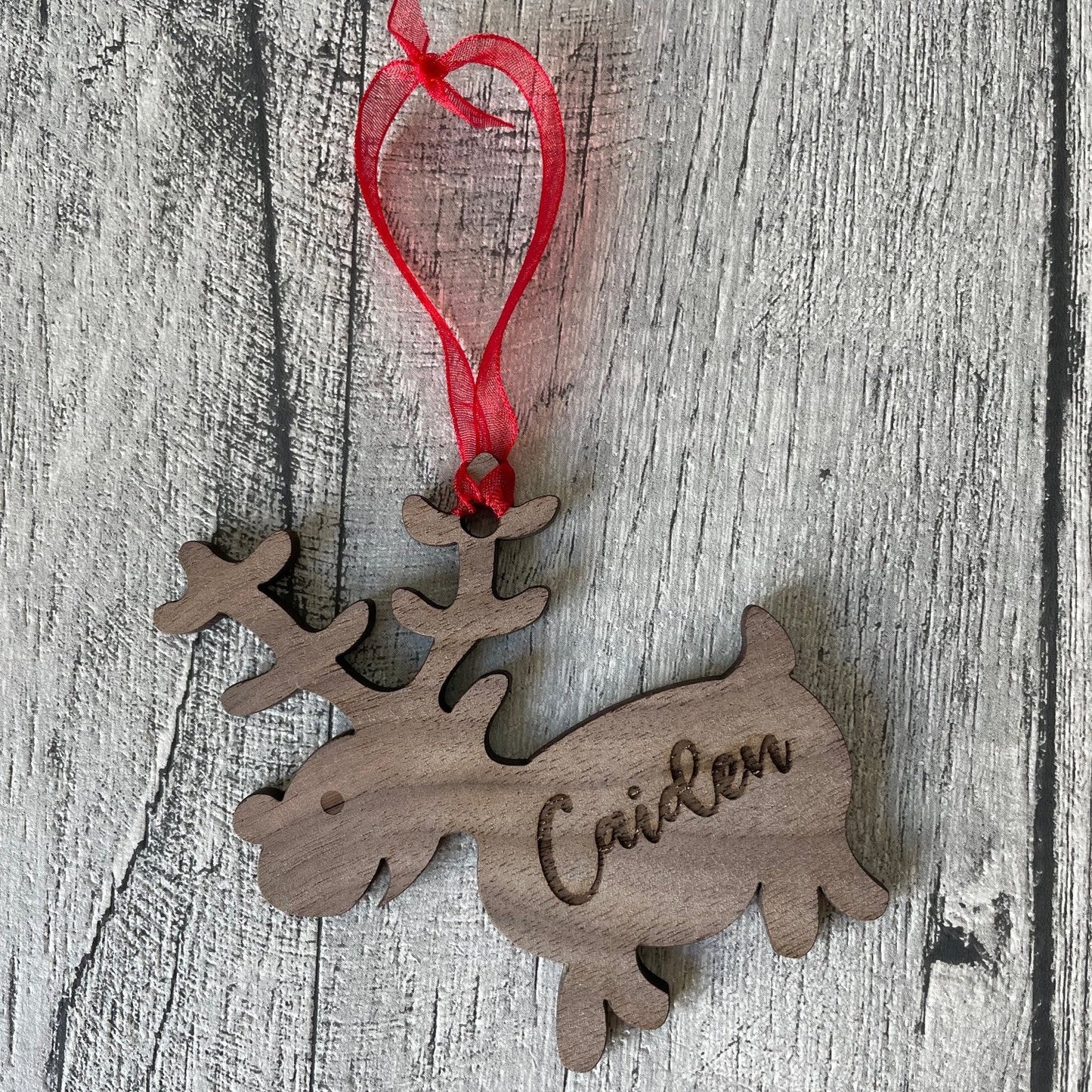 Personalised engraved Reindeer Tree Decoration