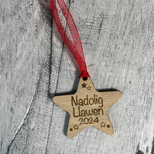 Nadolig Llawen Star Tree Decoration