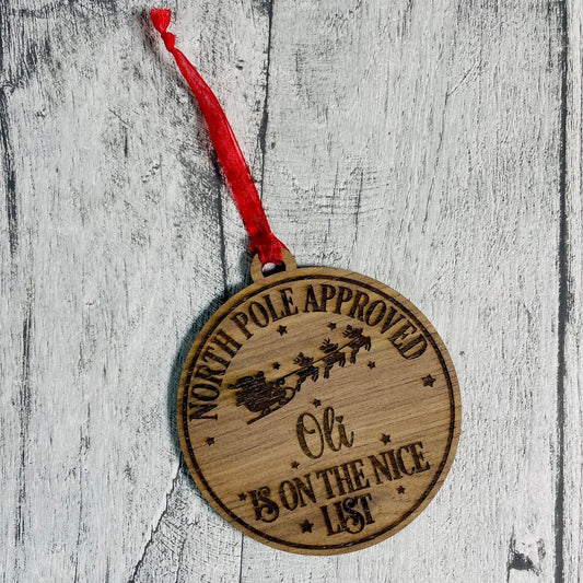 Engraved Nice List Christmas Bauble