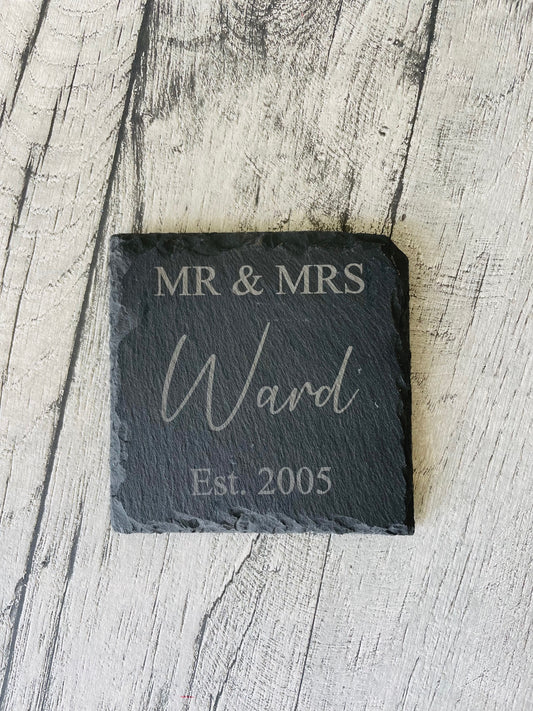 Personalised Mr & Mrs Slate Coaster