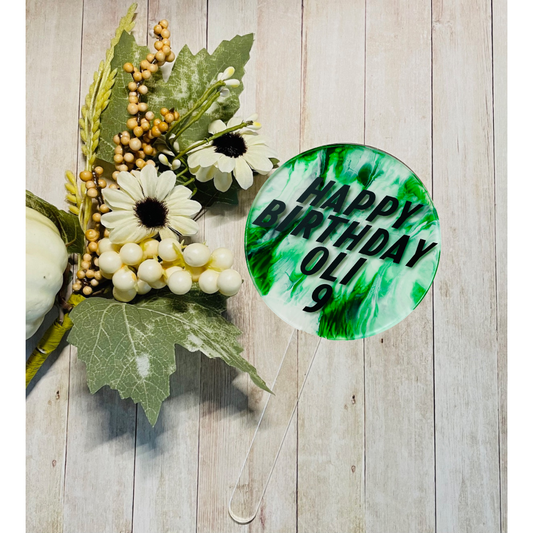 Marble Effect Cake Topper - Green White & Black