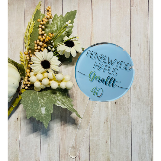 Penblwydd Hapus Cake Topper - Pale Blue