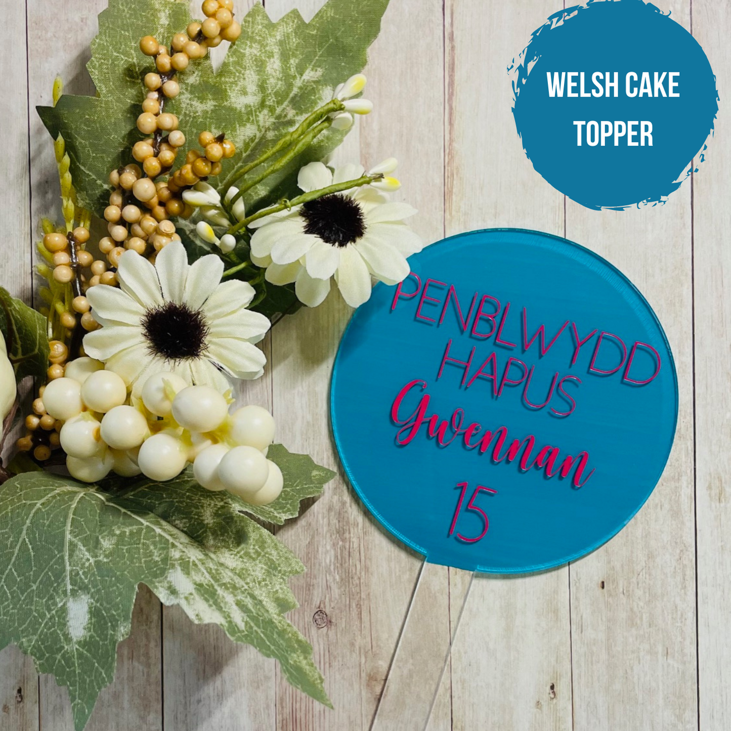 Penblwydd Hapus Cake Topper - Lagoon