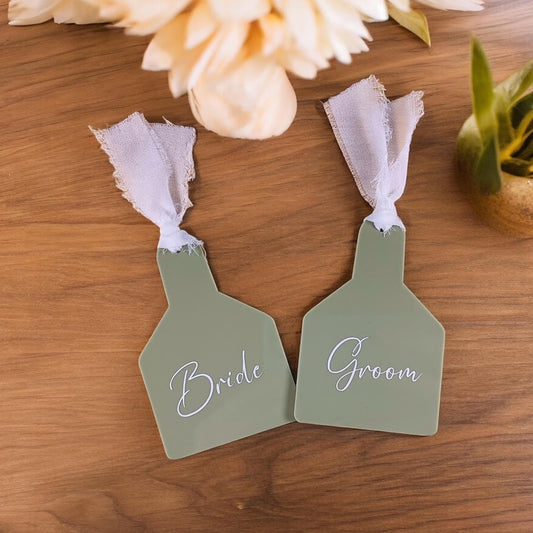 Cow Tag Wedding Place Settings - Sage Green